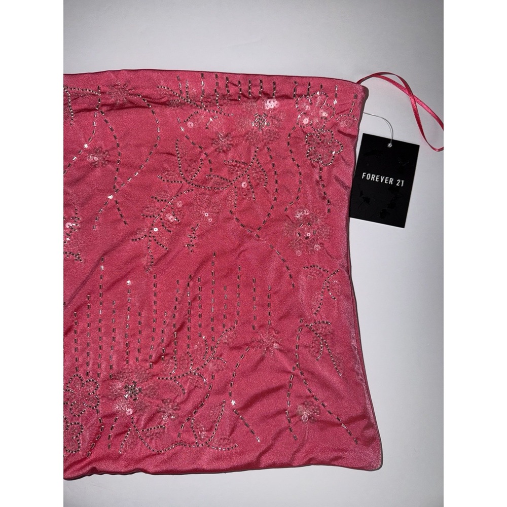Forever 21 Women Large Pink Strapless Floral Beaded Sequin Top Lined Bright NWT - Picture 2 of 9